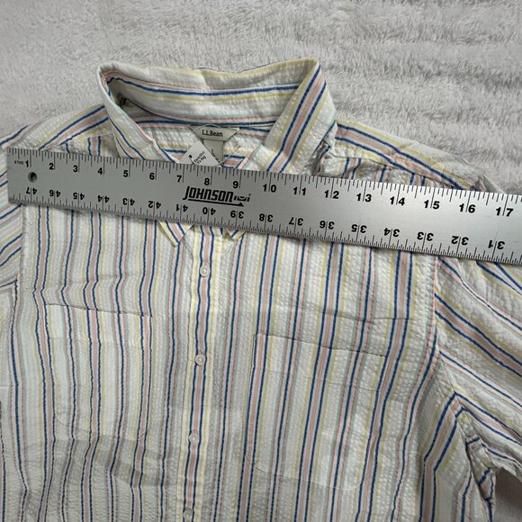 L.L. Bean Womens White Multi Striped Seersucker Button-Up Shirt Large Casual New - Picture 6 of 8